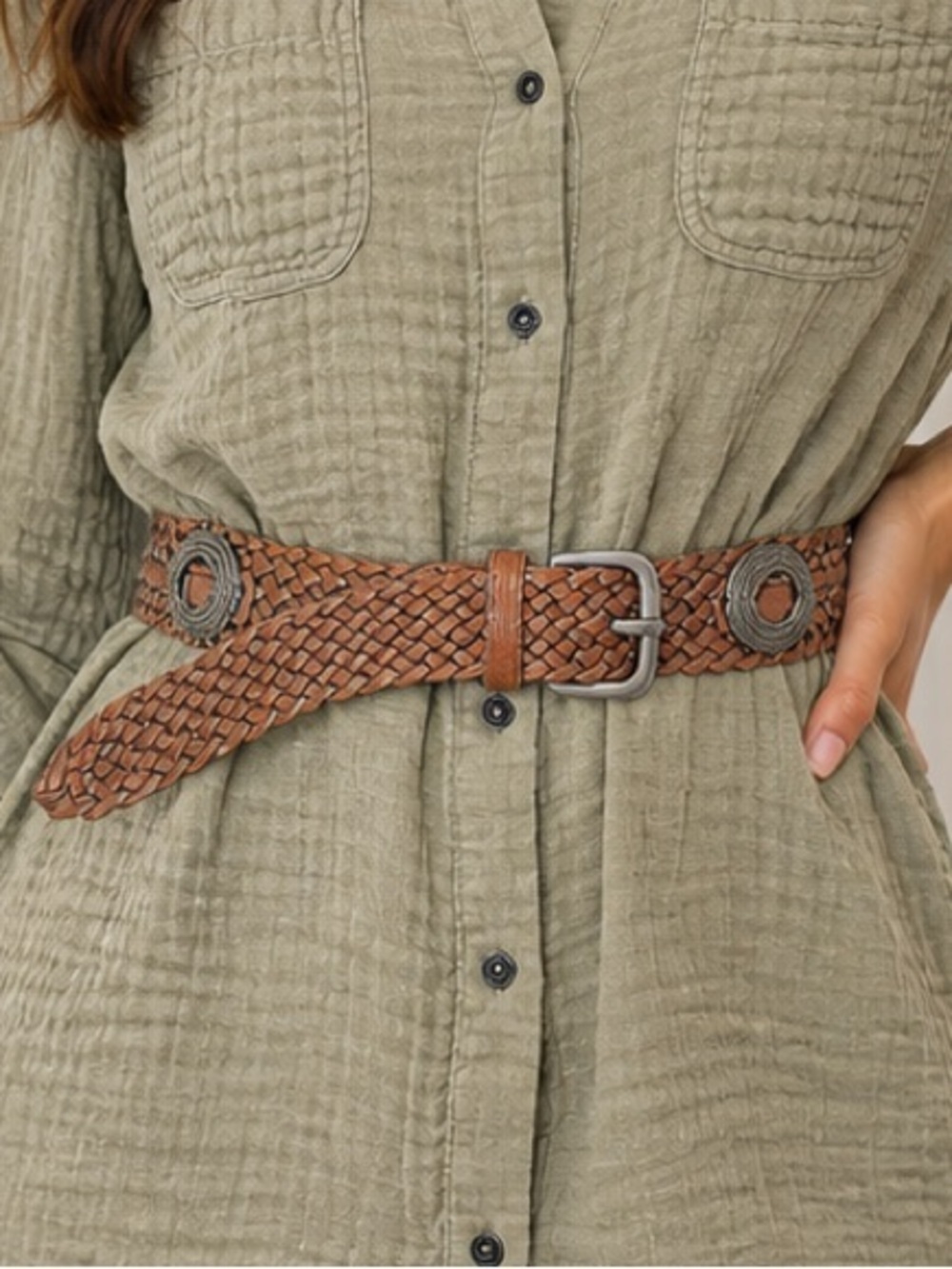 Boho Braided Leather Concho Belt | Western Vintage Style | Brown Woven Belt